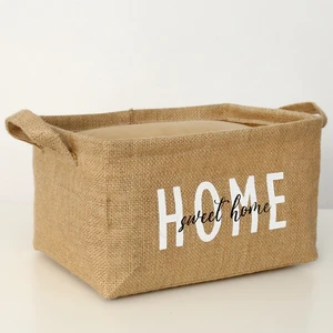 Home Sweet Home Yazılı Orta Boy Dikdörtgen Jut Sepet 18X21X30CM B13