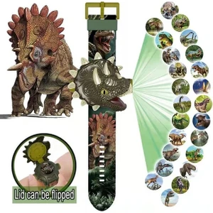 Dinozor 3D Projeksiyonlu Saat 24 Farklı Karakteri Duvara Yansıtır