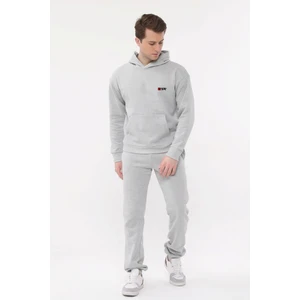 Erkek Gri Kapüşonlu Sweatshirt Rahat Giyim Yumuşak
