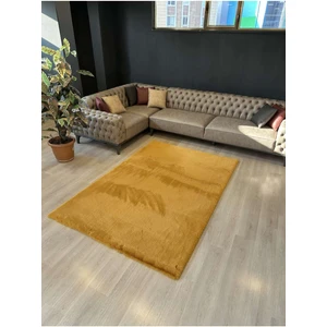 Extra Carpet Modern Tavşan Tüyü Yumuşacık Tüy Dökmez Peluş Halı Hardal