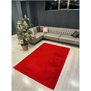 Extra Carpet Modern Tavşan Tüyü Yumuşacık Tüy Dökmez Peluş Halı Kırmızı