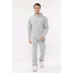 Erkek Gri Kapüşonlu Sweatshirt Şardonlu