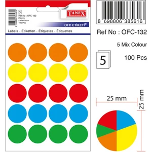 OFC-132 Etiketi 25mm Yuvarlak Çok Renkli, 100’lı Paket