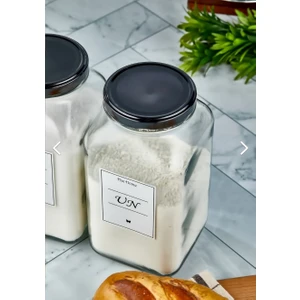 Fbz Home 2'li Dekoratif Mutfak Düzenleyici 3000 ml Un & Tuz Kavanozu Etiketli Cam Saklama Kabı