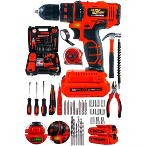 Darbeli 58 Volt 8 Amper Metal Şanzumanlı 3 Fonksiyonlu 30 Pcs Bakır Sargılı Şarjlı Vidalama Matkap