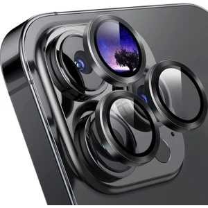 iPhone 14 Pro Max Alüminyum Alaşım Çerçeveli Tempered Glass Kamera Lens Koruyucu