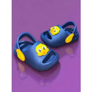 Çocuk Lacivert Renk Civciv Figürlü Yeezy Önü Açık Kaydırmaz Sandalet Crocs Terlik