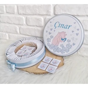 Bunnyball Chocolate 100 Adet Isme Özel Mavi Anne Bebek Eli Temalı Hosgeldin Erkek Bebek Hediyelik Cikolata