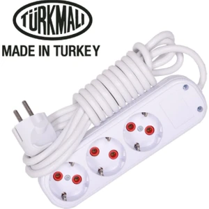 Marka 3 Metre Kablolu Topraklı Ara Kablosu  Uzatmalı Seyyar 3lü Grup Priza