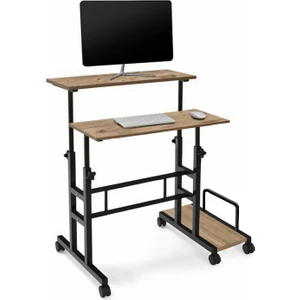 Yükseklik Ayarlı Bilgisayar/laptop ve Çalışma Masası - Ceviz 80X60 (Tekerli ve Kasalıklı)
