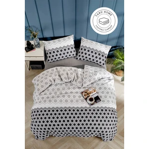 Tabu Home Geometrik Çarşafı Lastikli Antrasit Çift Kişilik Nevresim Takımı