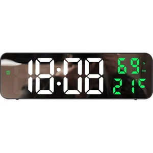 Nem Ölçer Dereceli LED Duvar ve Masa Alarm Saati Yeşil