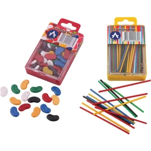 Eğitici Sayma Çubukları ve Fasulyeleri 100 Adet Renkli Plastik Kutuda Eğlenceli Öğrenme Seti