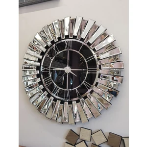 Ayna Denizi Güneş Silver Black Model Gümüş Siyah Renk 85 Cm Dekoratif Aynalı Duvar Saati