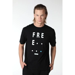 Erkek Bisiklet Yaka Kısa Kollu Regular Fit Baskılı Tişört Siyah