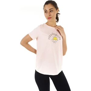 Kadın Bisiklet Yaka Kısa Kollu Regular Fit Baskılı Tişört Pembe Melanj