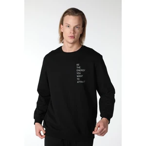 Erkek Baskılı Sweatshirt Siyah - S