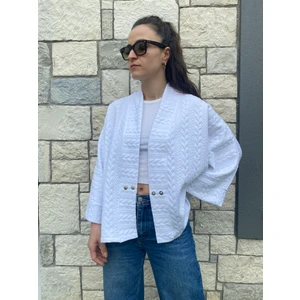 Kinua Studio Mevsimlik Çıtçıtlı Yumuşak Dokulu Kadın Erkek Kimono Ceket Beyaz