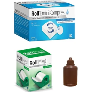 Steril Nonwowen Emici Kompres 7,5 x 7,5 cm 100 Adet + Tıbbi Kağıt Flaster 5 cm x 5 mt +Batikon
