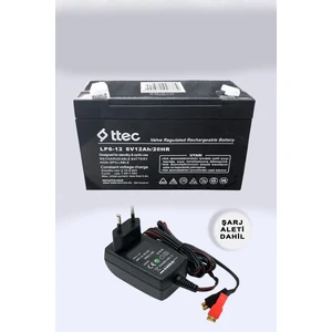 6 Volt 12 Amper Bakımsız Kuru Akü 6V 12AH 20HR + Şarj Aleti