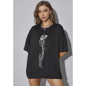 Amor Man Büyük Beden Özel Tasarım Kelebek Notası Baskılı %100 Pamuk Oversize Kadın T-Shırt