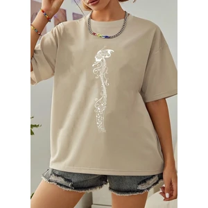 Amor Man Büyük Beden Özel Tasarım Kelebek Notası Baskılı %100 Pamuk Oversize Kadın T-Shırt