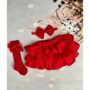 Mini Kids Kız Bebek Leopar Desenli Şort Etek Bandana Çorap Set