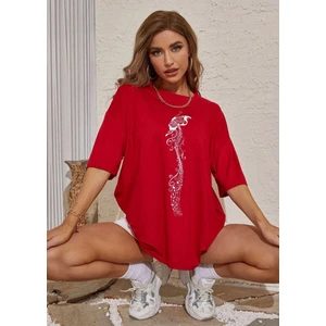 Amor Man Büyük  Beden Özel Tasarım Kelebek Notası Baskılı %100 Pamuk Oversize Kadın T-Shırt