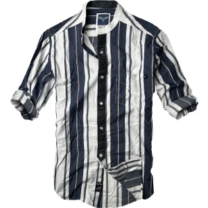 Alaska The Last Frontier Slim Fit %100 Pamuk Kumaş Hakim Yaka  Uzun Kol  Gömlek-Kalın Laci Çizgi--