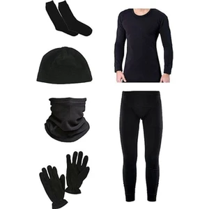 Termal Içlik Takımı Çorap Polar Bere Boyunluk Eldiven Siyah 5 Li Set