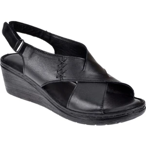 Hakiki Deri Comfort Kadın Sandalet Plm-12   Siyah