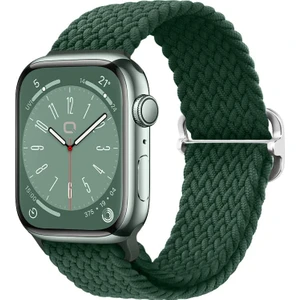 Apple Watch Series SE/10/9/8/7/6/5/4/3/Ultra Uyumlu 49mm-46mm-45mm-44mm-42mm Ayarlanabilir Tokalı Örgü Kordon Çam Yeşili
