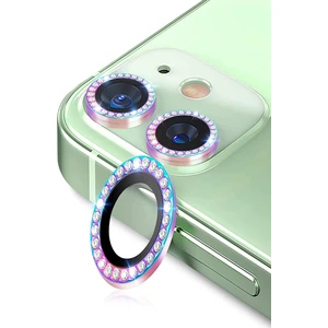 Case World Apple iPhone 11 ile Uyumlu Gökkuşağı Taşlı Tasarım Temperli Cam Kamera Lens Koruyucu