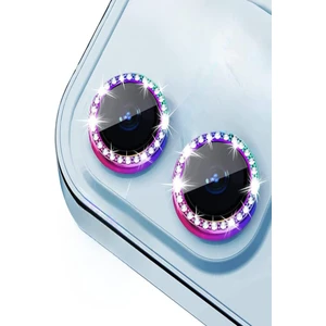 Case World Apple iPhone 12 Mini ile Uyumlu Gökkuşağı Taşlı Tasarım Temperli Cam Kamera Lens Koruyucu