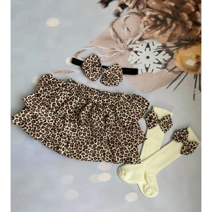 Mini Kids Kız Bebek Leopar Desenli Şort Etek Bandana Çorap Set
