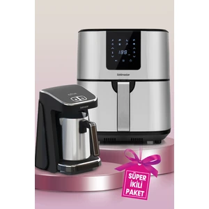 Avantajlı Ikili Set 7 Litre Inox Xxl Dokunmatik Airfryer Sıcak Hava Fritözü Çelik Cezveli Türk Kahve Makinesi