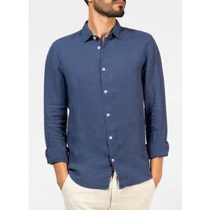 Mr. Mood Standart Düğmeli Yaka Lacivert Erkek Gömlek Mr Linen Shirt