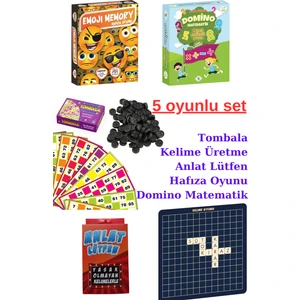 Oyun ve Sanat 5'li Eğlence Oyun Seti- Tombala, Kelime Oyunu ,emoji Memory Hafıza, Domino Matematik, Anlat Lütfen