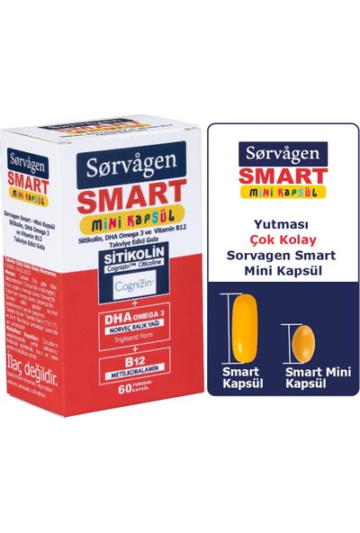 Sorvagen Smart Mini Kapsül Sitikolin, Dha Omega 3 ve B12 - 60 Kapsül