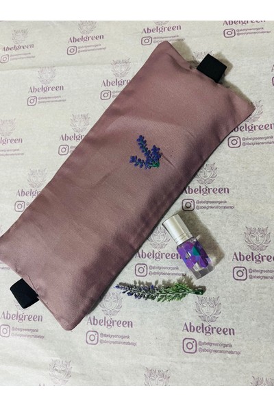 Abelgreen Göz Yastığı Lavantalı -Yastık- Yoga- Göz Bandı -Meditasyon -Cam Boyama Desenli Lavanta Yağı Hediyeli-Gül Kurusu Renk-Pamuk Saten