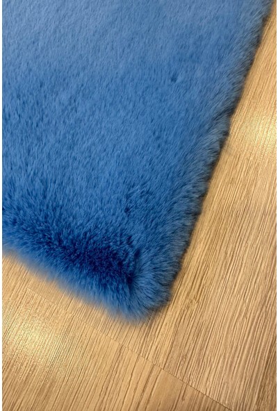 Allstar Carpet Modern Tavşan Tüyü Yumuşacık Tüy Dökmez Peluş Halı Mavi