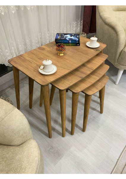 Home Evmob 4lü (Dörtlü) Zigon Sehpa Ahşap Mdf - Ceviz Evmob