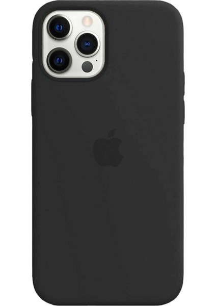 Apple iPhone 12 Pro Max Uyumlu Logolu Lansman Silikon Kılıf Siyah