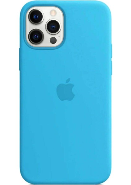 Apple iPhone 11 Pro Uyumlu Logolu Içi Kadife Altı Açık Lansman Açık Mavi Silikon Kılıf