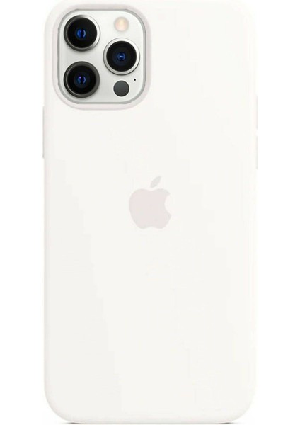 Apple iPhone 12 Pro Max Uyumlu Logolu Lansman Silikon Kılıf Beyaz