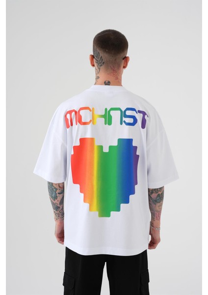 Oversıze Mchnst Love Baskılı T-Shırt Beyaz
