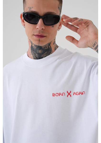 Oversıze Mchnst Love Baskılı T-Shırt Beyaz