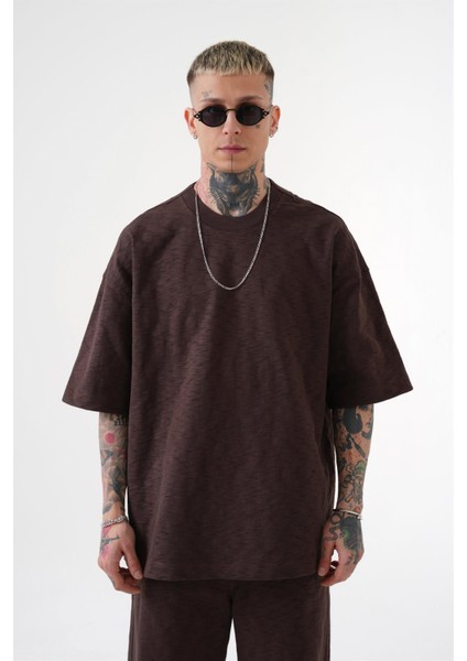 Oversize Premium Caddy Flamli Jersey T-Shirt Kahve