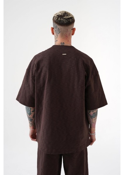 Oversize Premium Caddy Flamli Jersey T-Shirt Kahve