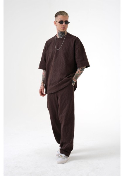 Oversize Premium Caddy Flamli Jersey T-Shirt Kahve